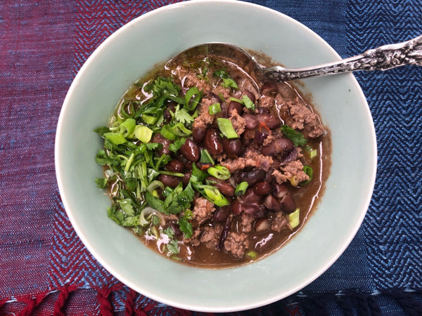 Tomato, Ginger, Garlic Beef and Bean Chili 